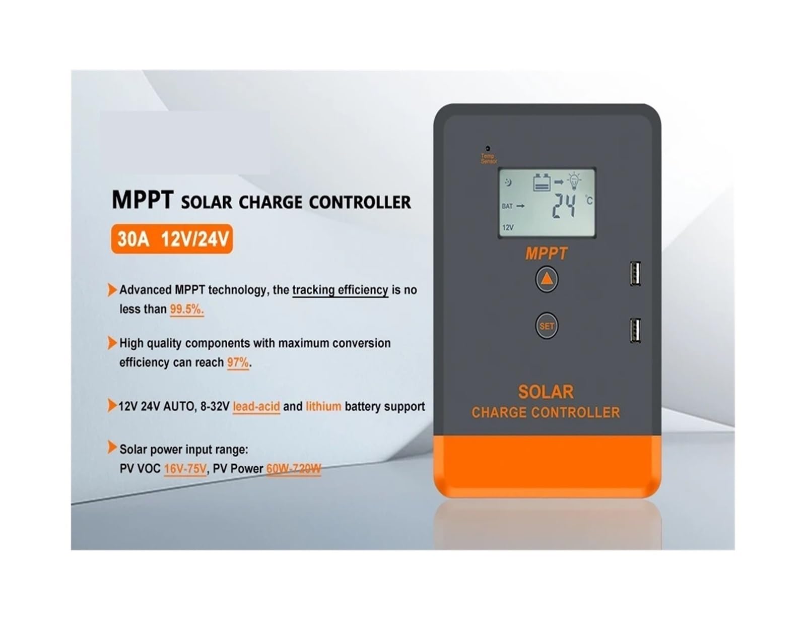 60A 40A Inteligentny regulator ładowania solarnego MPPT | Zapewnia czytelny ekran LCD, automatyczna regulacja; do systemów solarnych z bateriami LiFePO4 i litowymi.