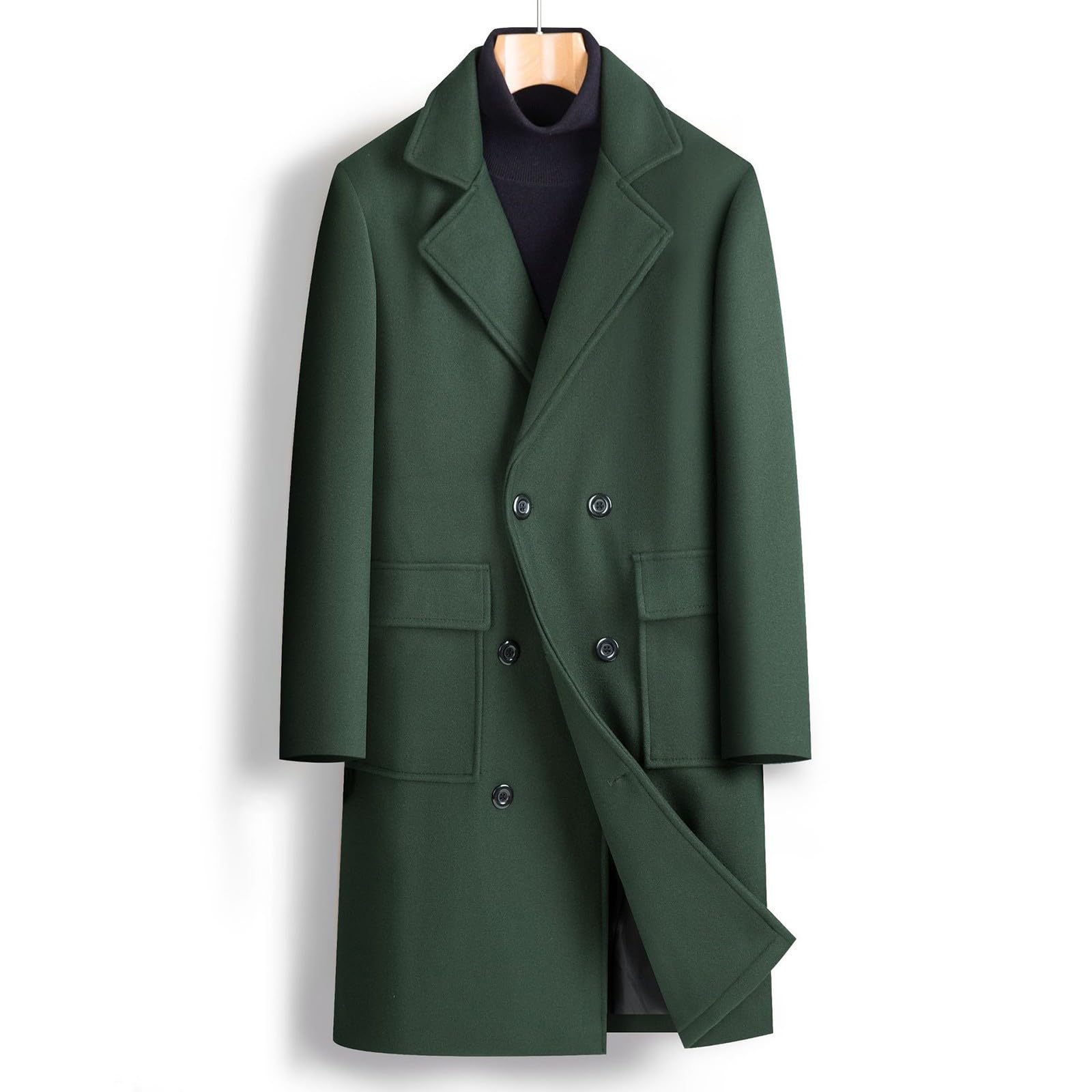 Abrigo de Lana de Hombre con Gorra Slim Fit Invierno Sobretodo Grosor Abrigos de Lana para hombres, para Invierno, Cálido, para el Tiempo Libre, Abrigos CáLido Para Hombre, Chaqueta de Abrigo Largo