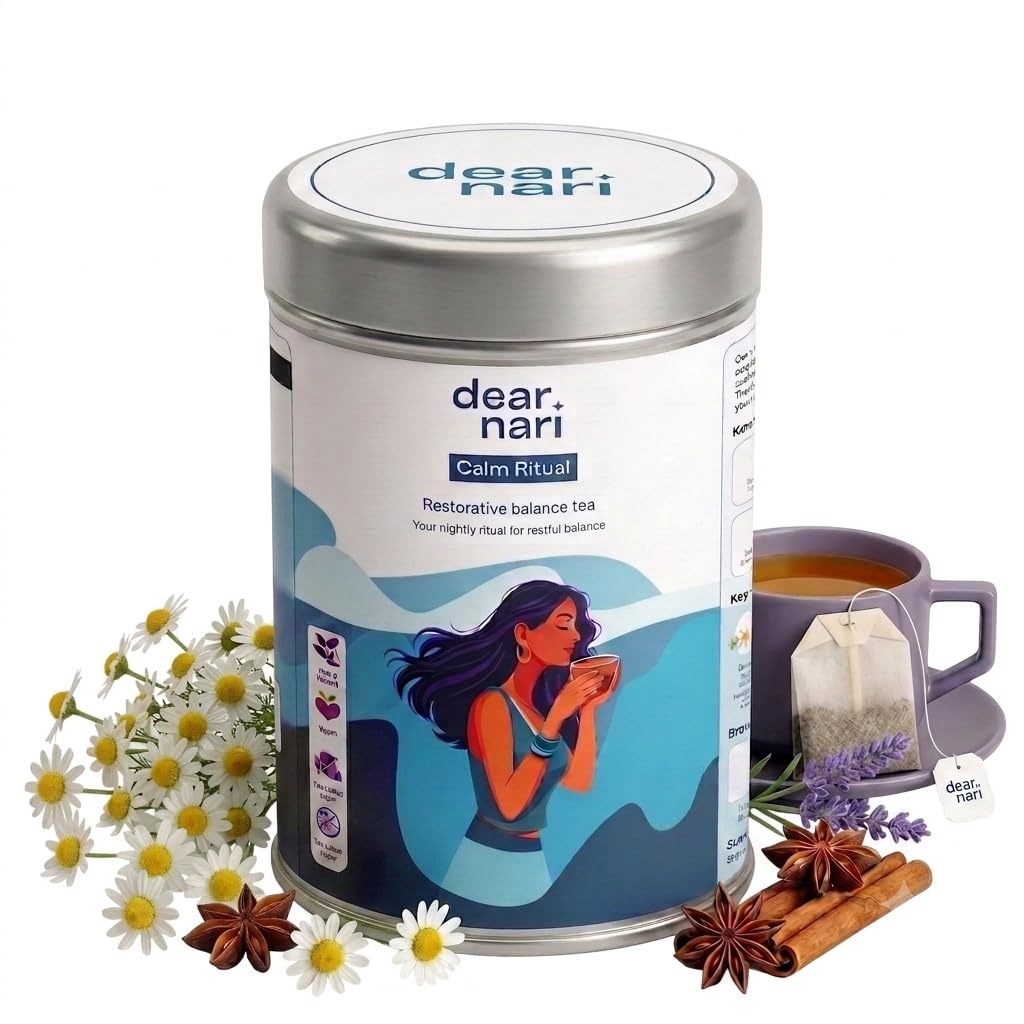 Dear Nari Calm Ritual | Botanical Blend for Stress Relief, Relaxation & Restful Sleep | Herbal Infusion with Chamomile, Ashwagandha, Lemon Balm, Passionflower & Damask Rose | Caffeine-Free | Vegan | 30 Tea Bags-image-37