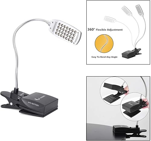 Miniatura 5 de IHAHA Luz de libro para leer en la cama, luces LED de libro con clip, lámpara de escritorio portátil con pilas USBDC y AA, 3 niveles de brillo para