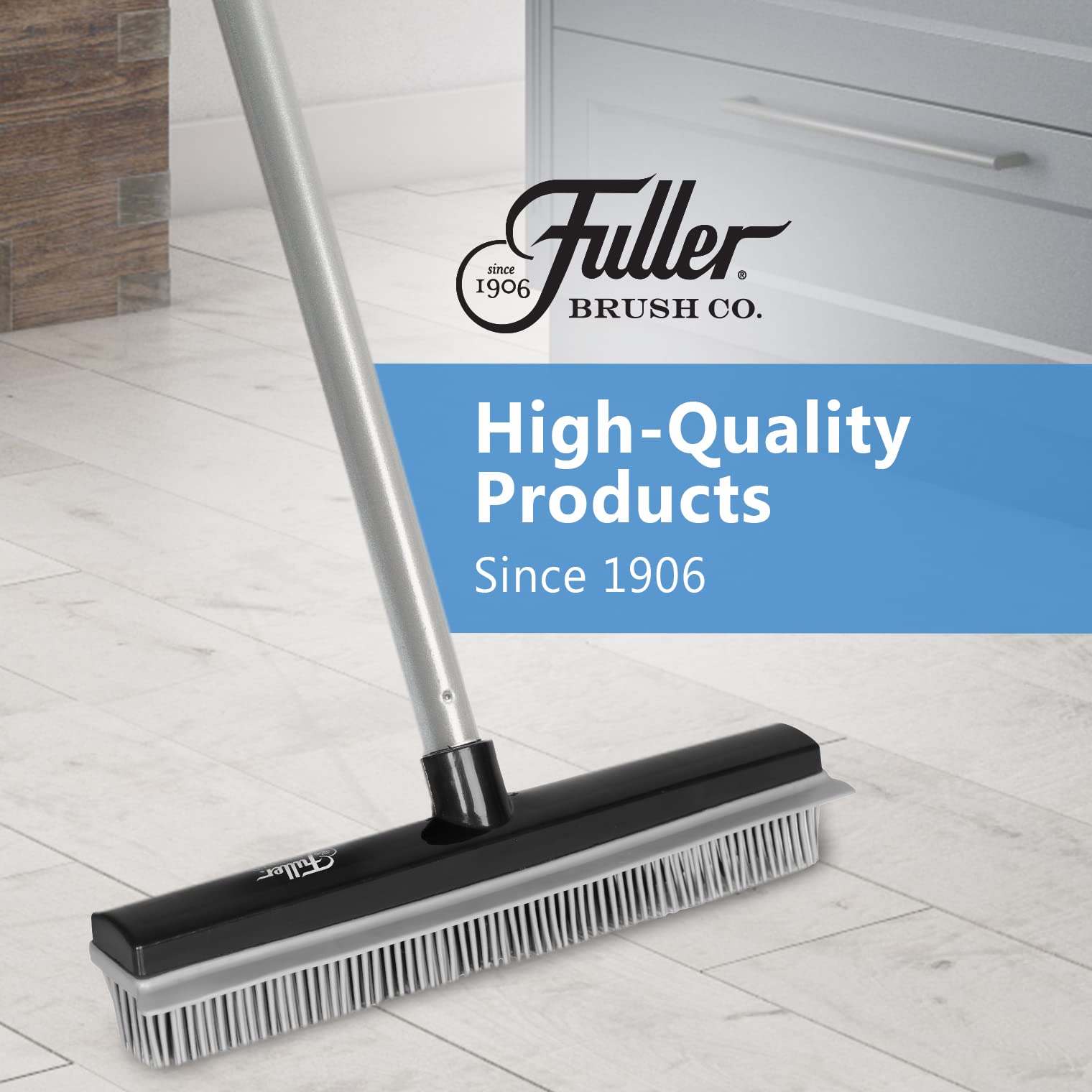 Fuller Brush Escoba de goma con mango ajustable, para alfombras, suelos, escaleras, tapicería, acción electrostática, elimina las partículas de pelusa de pelo de mascotas, pelusa y suciedad, escobilla