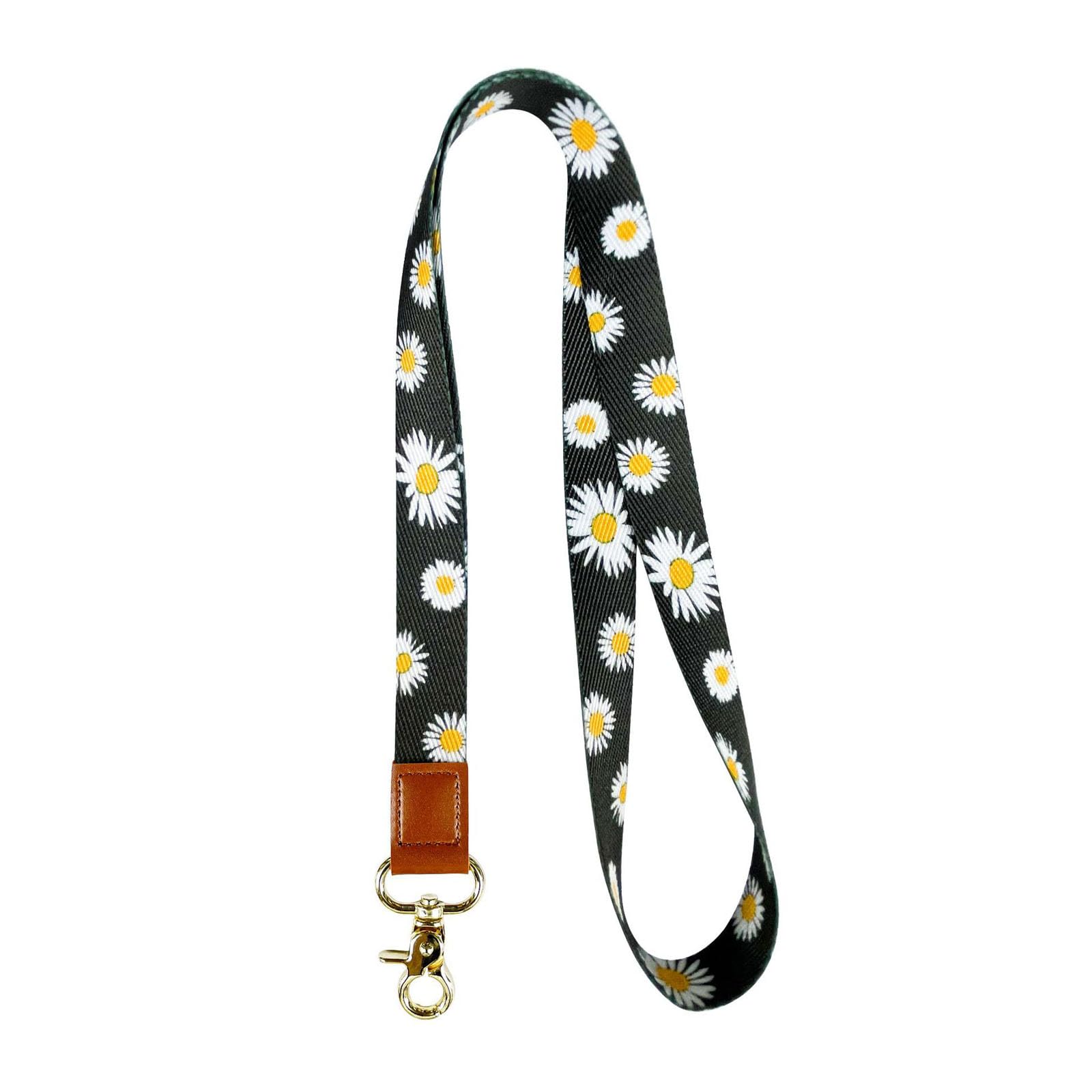 Neck Lanyard Wristlet Strap,Fashion Daisy Key Lanyard Durable Neck Lanyard Strap Lanyards for Neck Daisy Lanyard with Card Protector Holder Lanyard with Two Metal Clasp.