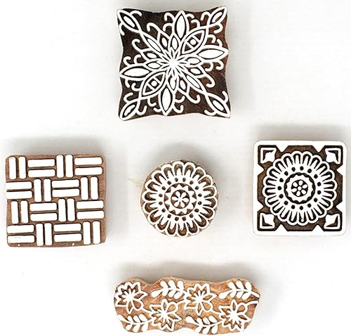 Miniatura 8 de Hashcart Sellos de madera de diseño tradicional indio para impresión de bordes de sarivestidosfabricación de tarjetas de manualidades, álbum de