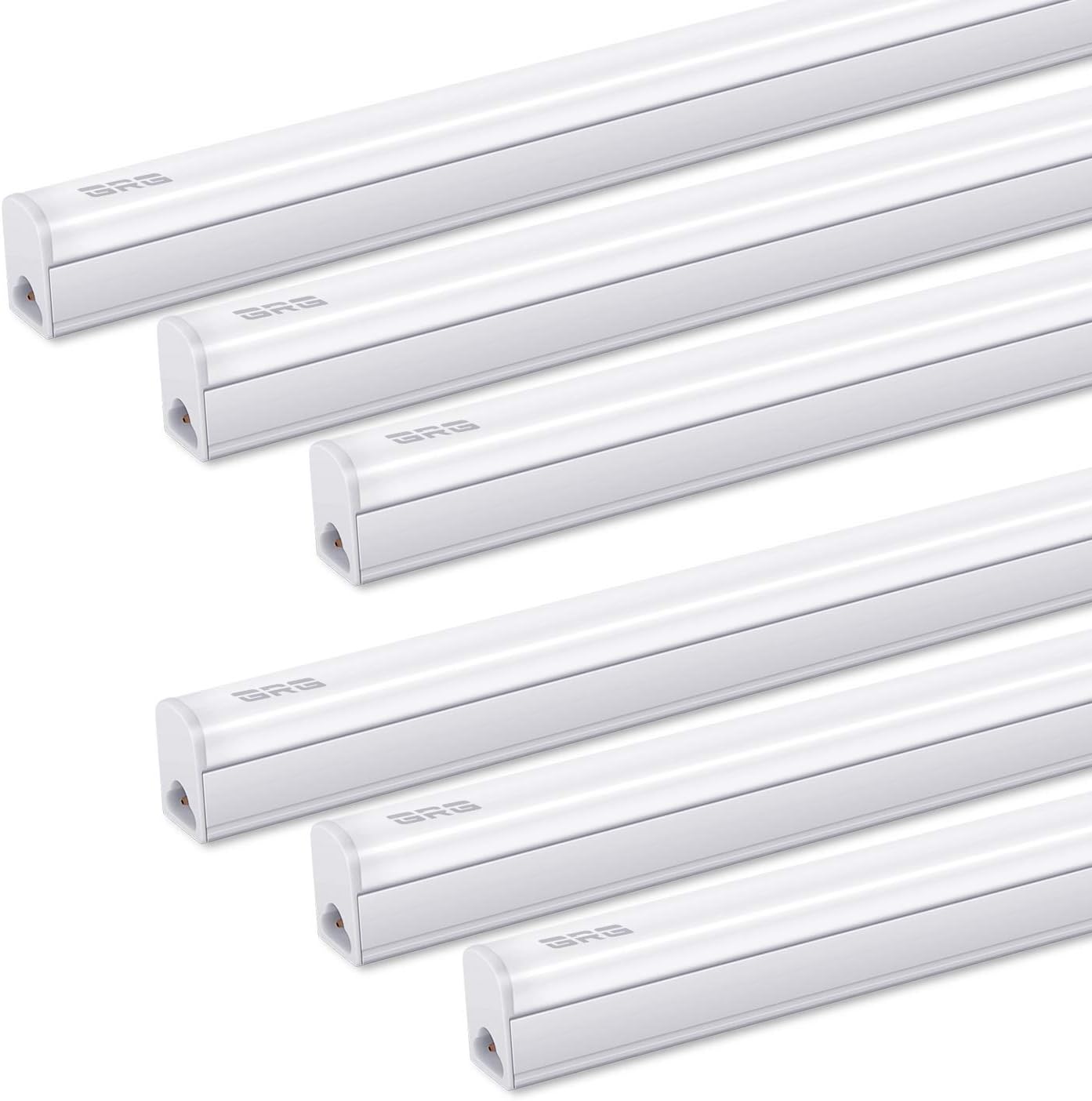 (Pack of 6) GRG LED T5 Integrated Single Fixture, 2Ft 10W 1100lm 6500K, Linkable Utility Shop Light, Garage Light, LED Ceiling & Under Cabinet Light, T5 T8 Fluorescent Tube Light Fixture Replacement