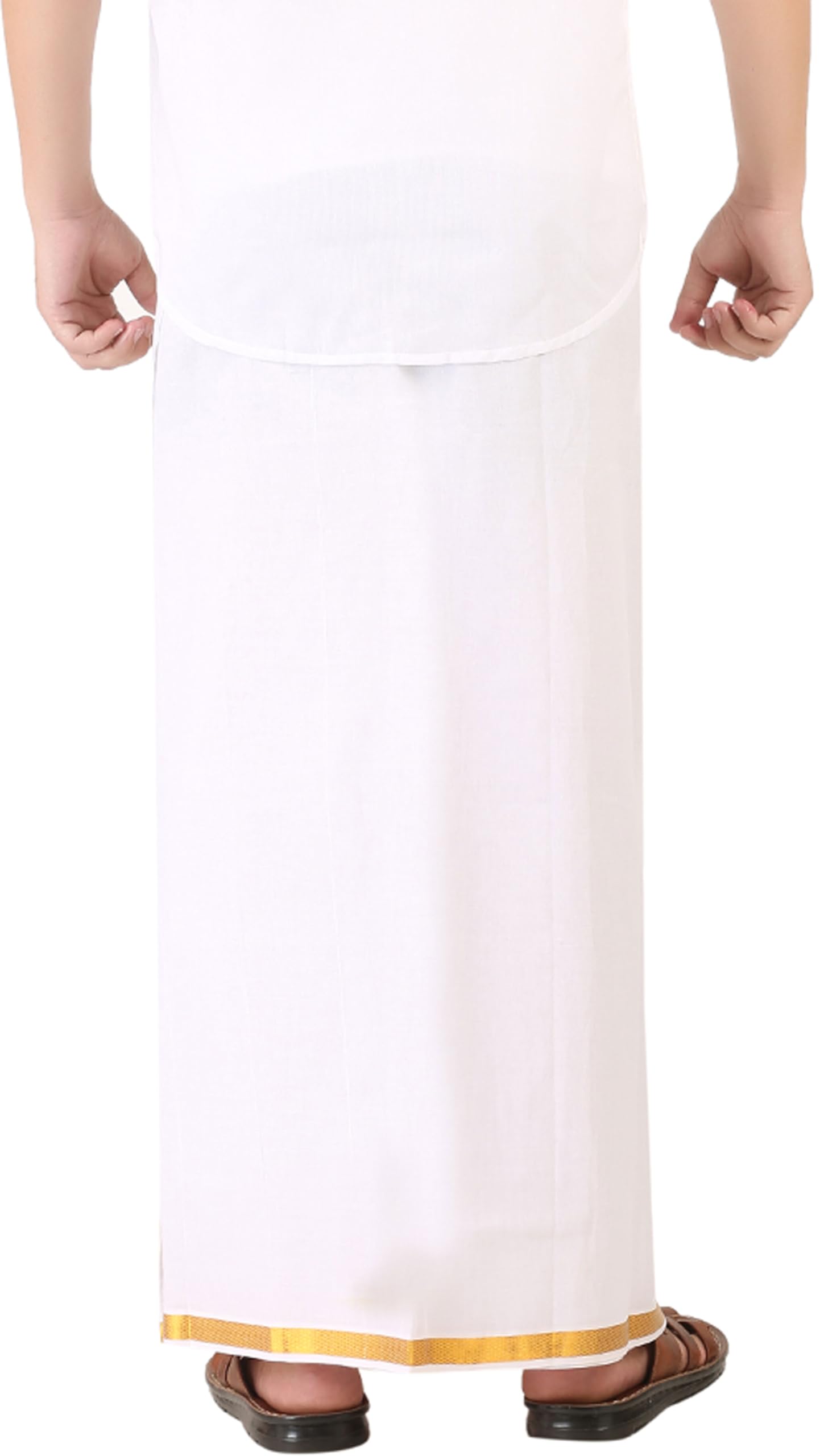 Prakasam Cotton Men's Fine Quality Welcro Pocket Jari Cotton Double Dhoti (32)