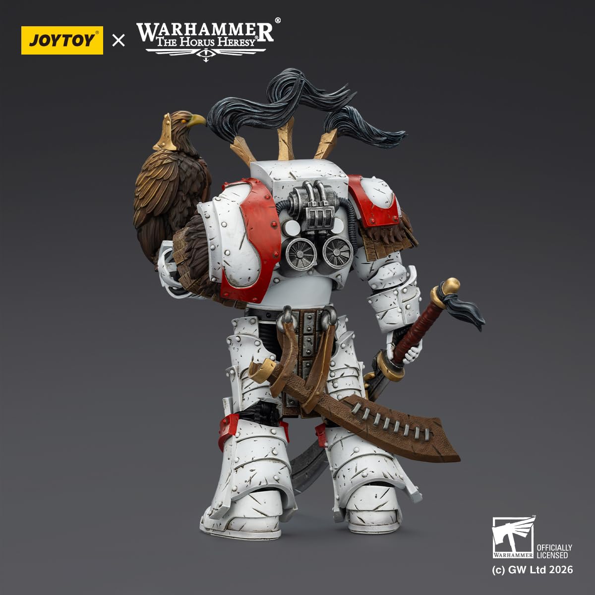 TOYVERSE JOYTOY Warhammer White Scars Praetor in Cataphractii Terminator zbroja z cyber jastrząbem, mieczem chogoriańskim i Combi Melta 1/18 model postaci z ruchomymi przegubami, figurka 15+
