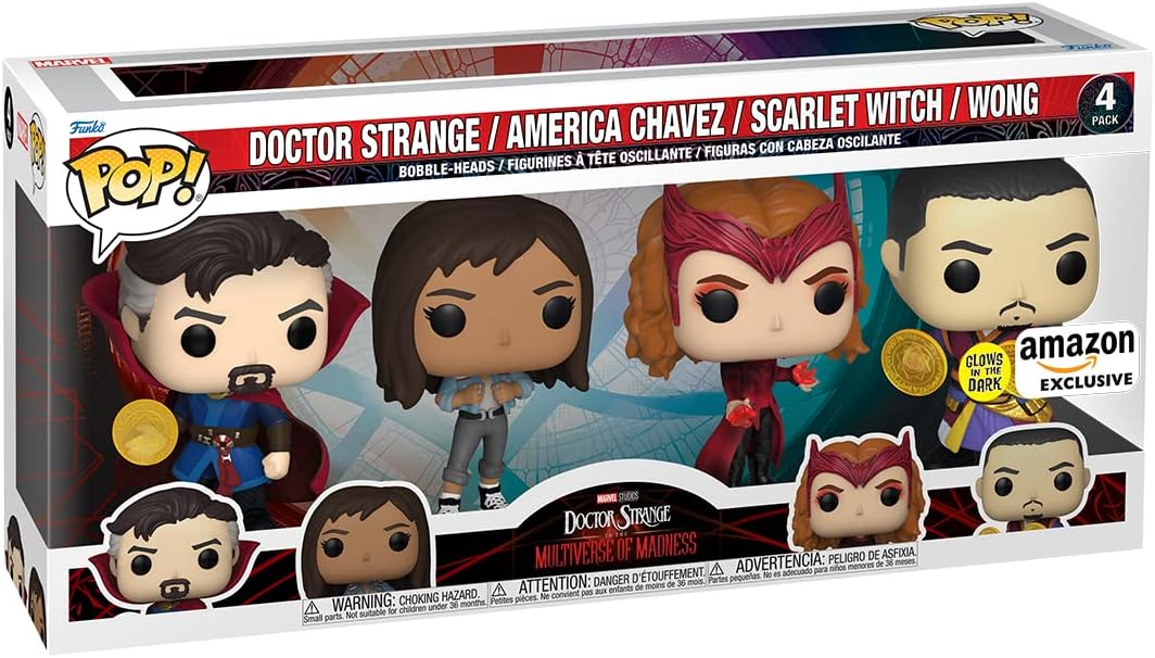 POP! Marvel: 4 Pack Includes America Chavez, the Scarlet Witch, Wong, and Doctor Strange - Amazon Exclusive - Collectable Vinyl Figure - Gift Idea - Official Merchandise - Movies Fans