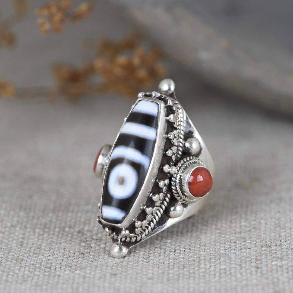 Ring, Ringe Frauen tibetische exotische neun Augen DZI Perlenverstellbare Ringe Nepal Amulett Sammeln Sie einstellbare Ringe Energie Charme Schmuck für Männer Damen Damen