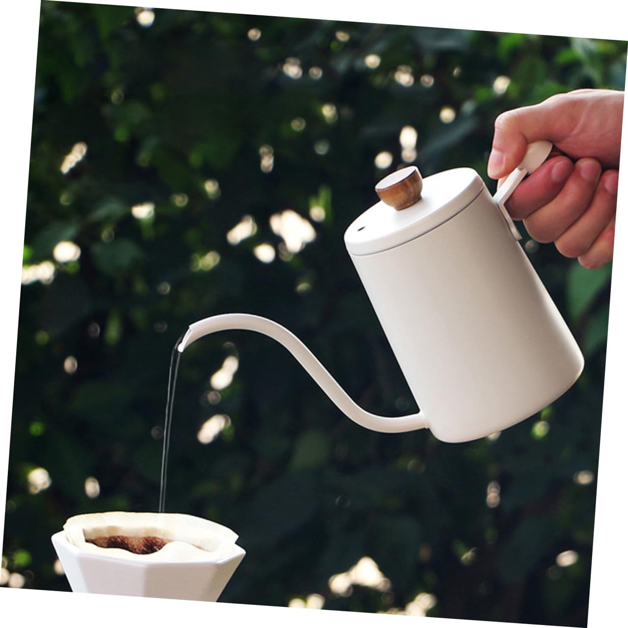 Alipis Bollitore in Legno Massello Beccuccio lungo 600ml per Caffè in Acciaio Inox Manico Ergonomico Antiscivolo per Uso Interno e Ufficio