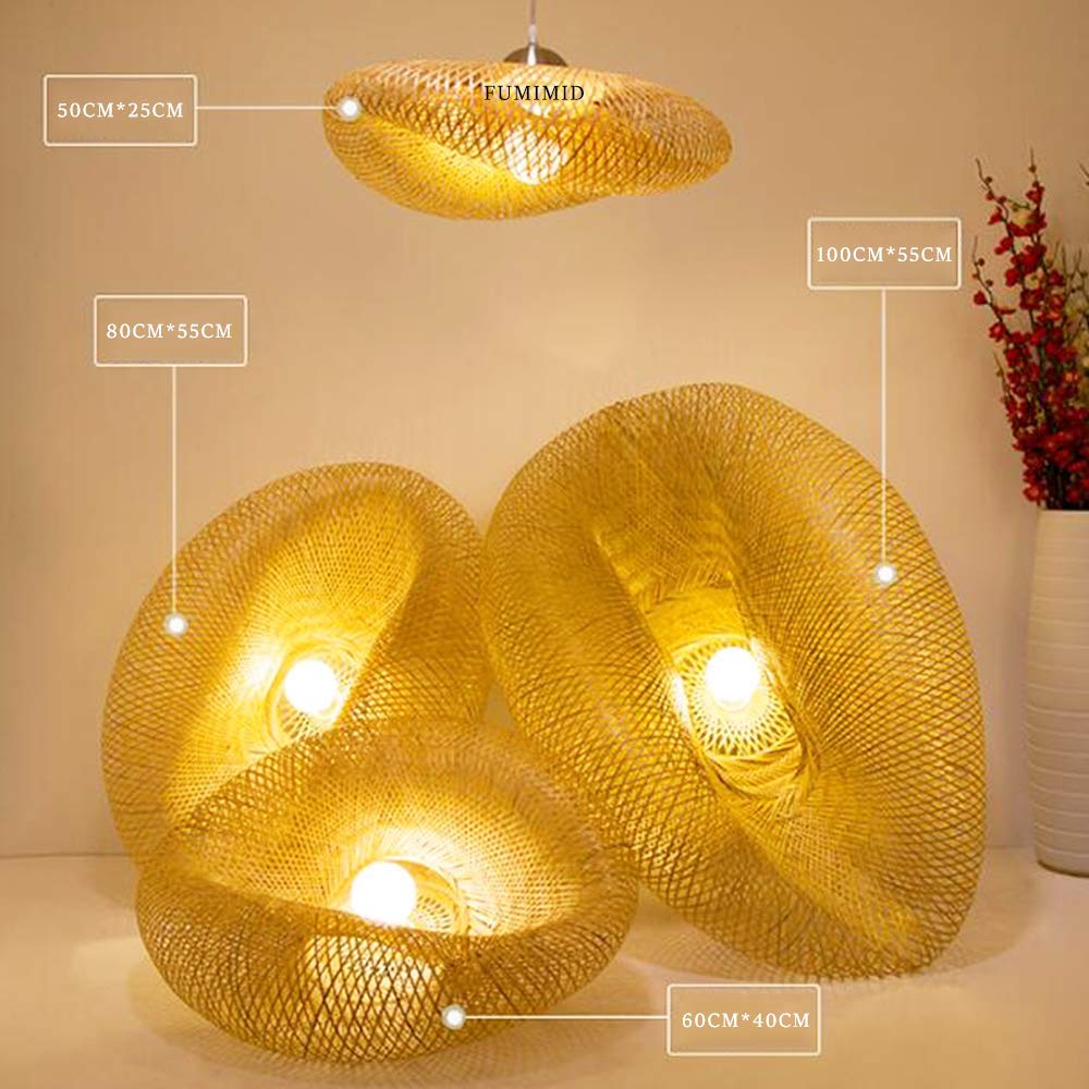 Lámpara Colgante De Bambú Tejida Linterna Antigua Lámpara De Techo Iluminación De Techo Lámpara De Mimbre Con Sombra De Nube Para Comedor Sala De Estar Restaurante,50cm