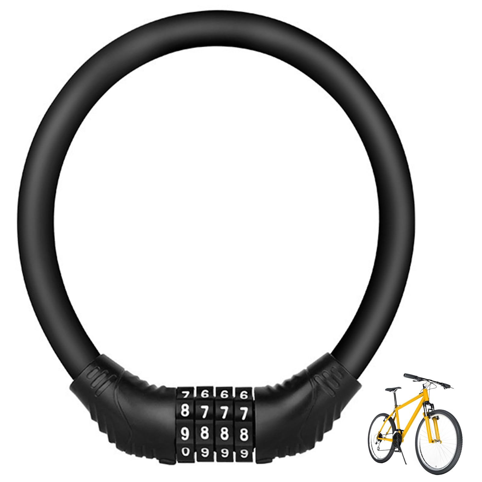 Bike Lock Combination Kids Bike Lock Small Bike Locks Portable Combination Bike Lock 4 Digit Mini Cycle Locks for Bicycle, Black Anti Theft Bike Password Lock for Motorcycle Scooter Mountain Bikes