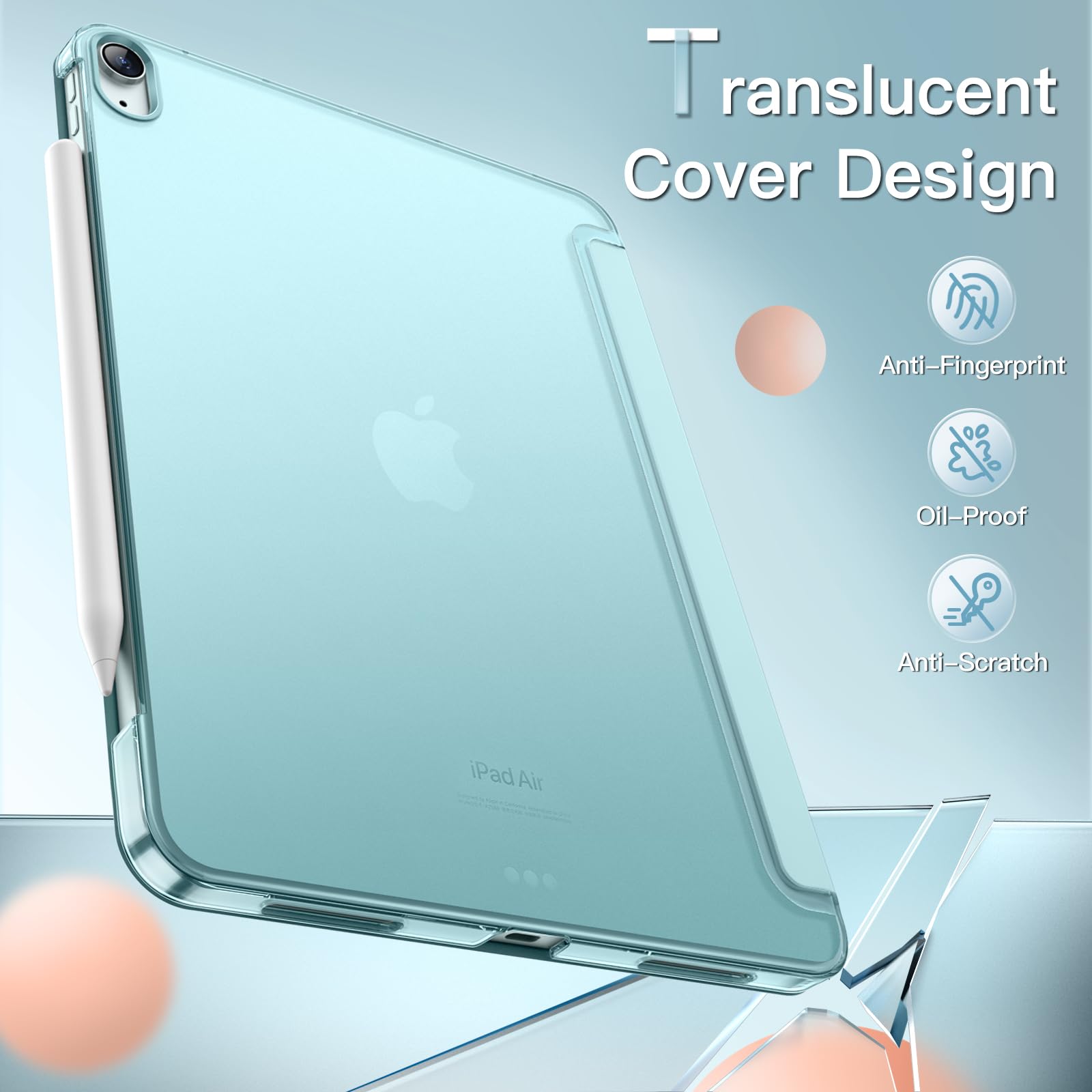 Custodia Per IPad Air 13 Pollici M3/M2 2024-2025 - Cover Con Supporto, Auto Sveglia/Sonno, Retro Traslucido - Foto 2