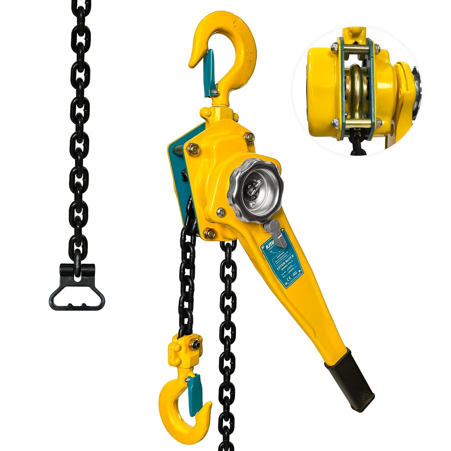Lever Chain Hoist 1-1/2 Ton 10 FT, 3300LBS Manual Ratchet Block Chain Puller, Alloy Steel G80 Chain Come Along Tool with Auto Chain Leading & 360Rotation Hook for Garage Factory Dock(Yellow & Green)