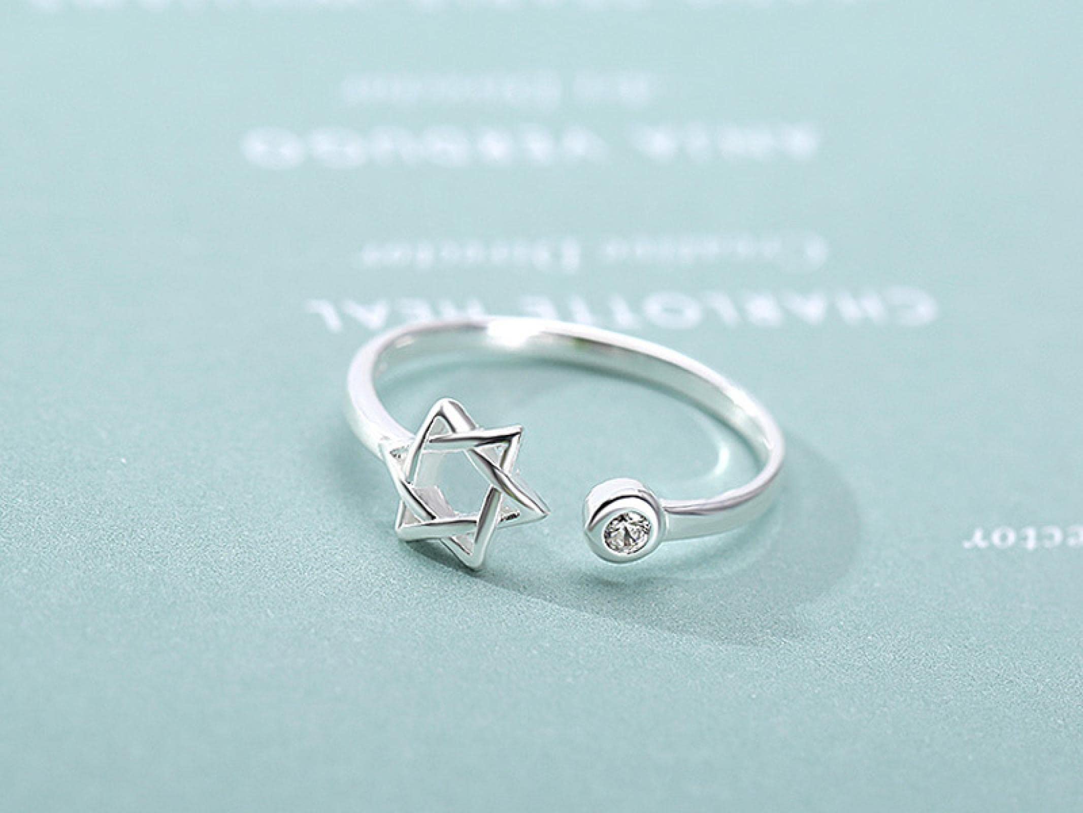 Anillos de Estrella Ajustables de Plata de Ley, Anillos de Boda for Amantes for Mujer