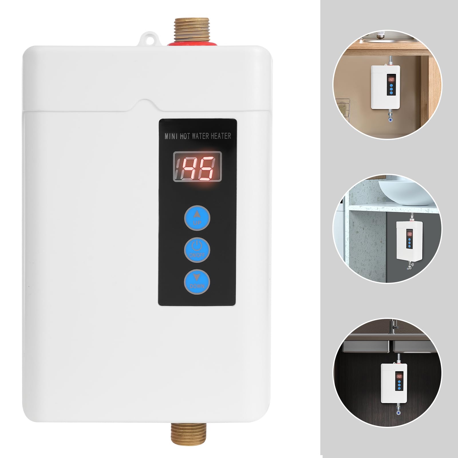 5000W Elektronischer Durchlauferhitzer Küche 30-55°C Warmwasserspeicher IPX4 Boiler 5L Untertischboiler Warmwasserboiler mit LED Bildschirm (Weiß)