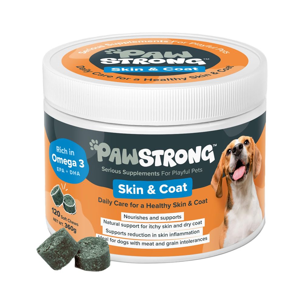 PawStrong Skin & Coat Soft Chew Dog Supplements, Daily Care for Healthy Skin & Coat with L-Methionine, Zinc