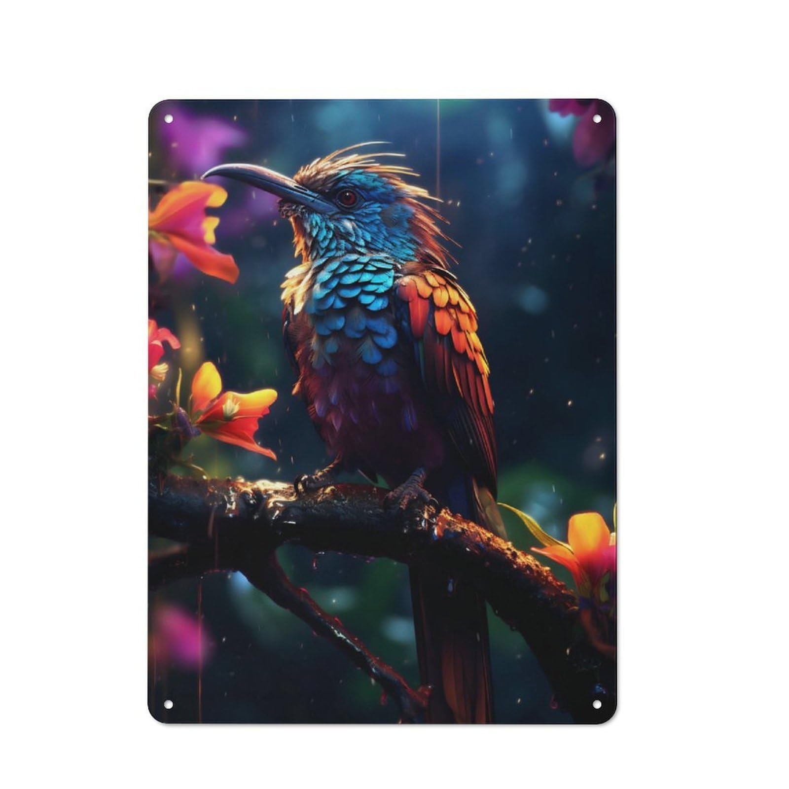 Rainy Bird of Paradise Character Metal Wall Decor 40x30cm, Vintage Metal Sign for Home, Shop, Pub Or Studio Wall