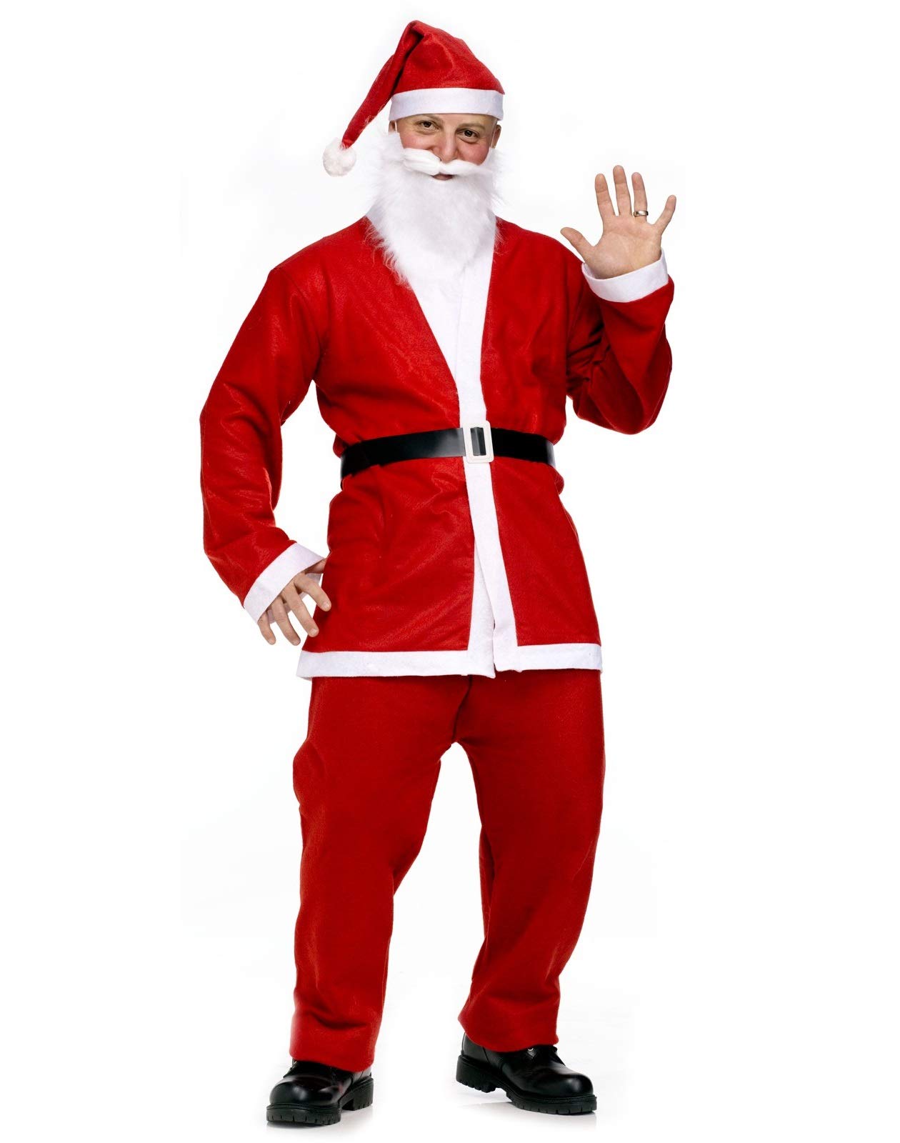 Adult Size Santa Clause Father Christmas 5 Pieces with Hat and Beard Costume Fancy Dress Party Red