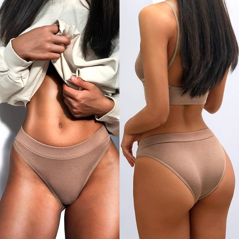 Ribbed Cotton Women Bikini Panties No Show Briefs Underwear Low Waist Sports Stretch Fitness 3-Pack - Image 5