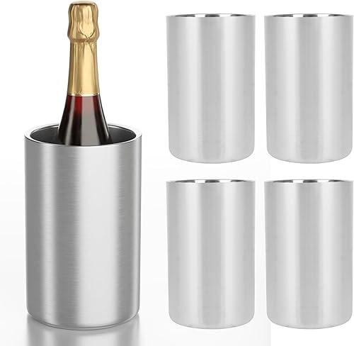 Cubo enfriador de vino, paquete de 4, enfriador de vino para botellas, enfriador de champán cubo de hielo de doble pared de acero inoxidable para