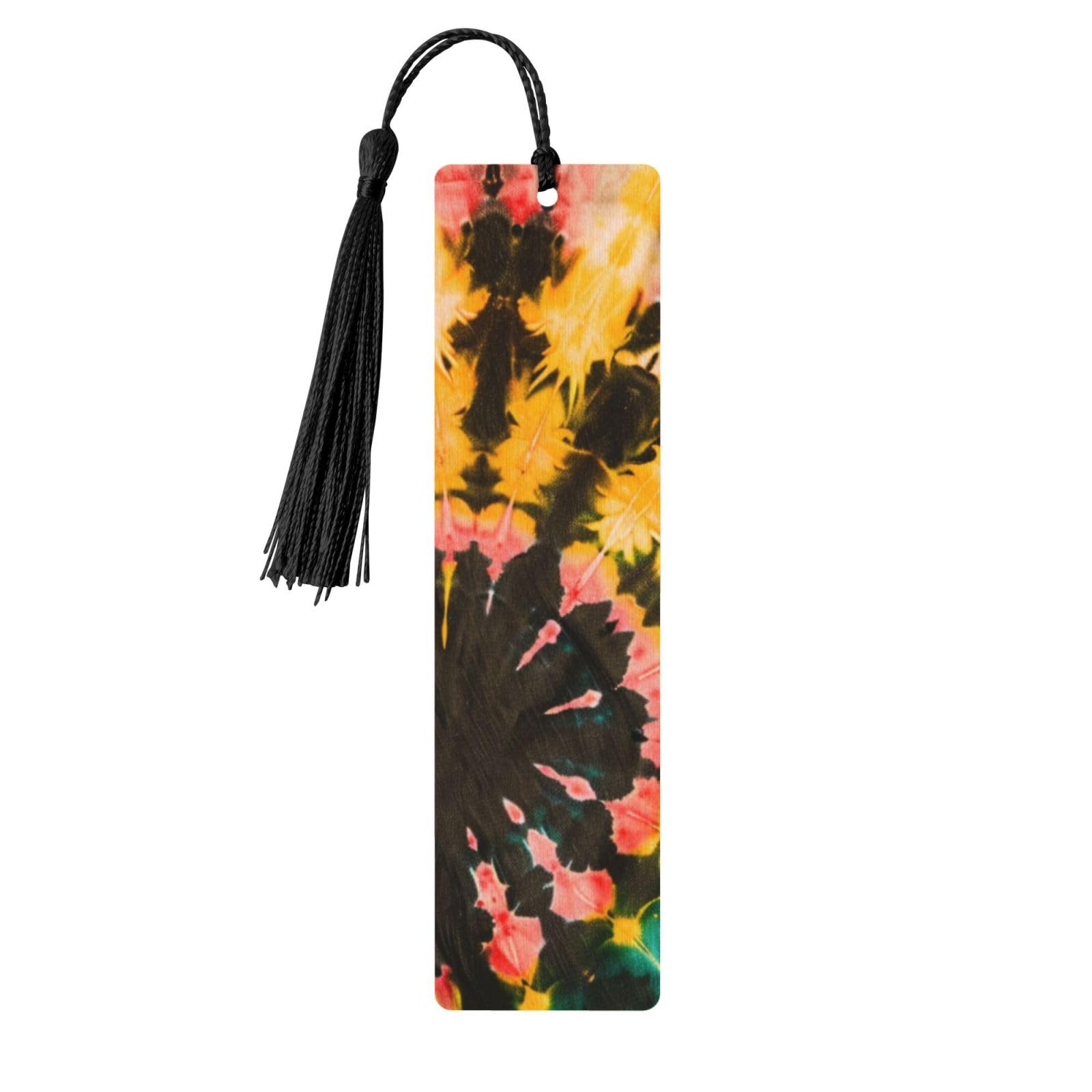 Tie Dye Double-Sided Print Tie Dye Bookmarks Wooden Book Marks with Black Tassel, Retro Lightweight Page Markers Book Lovers Gifts