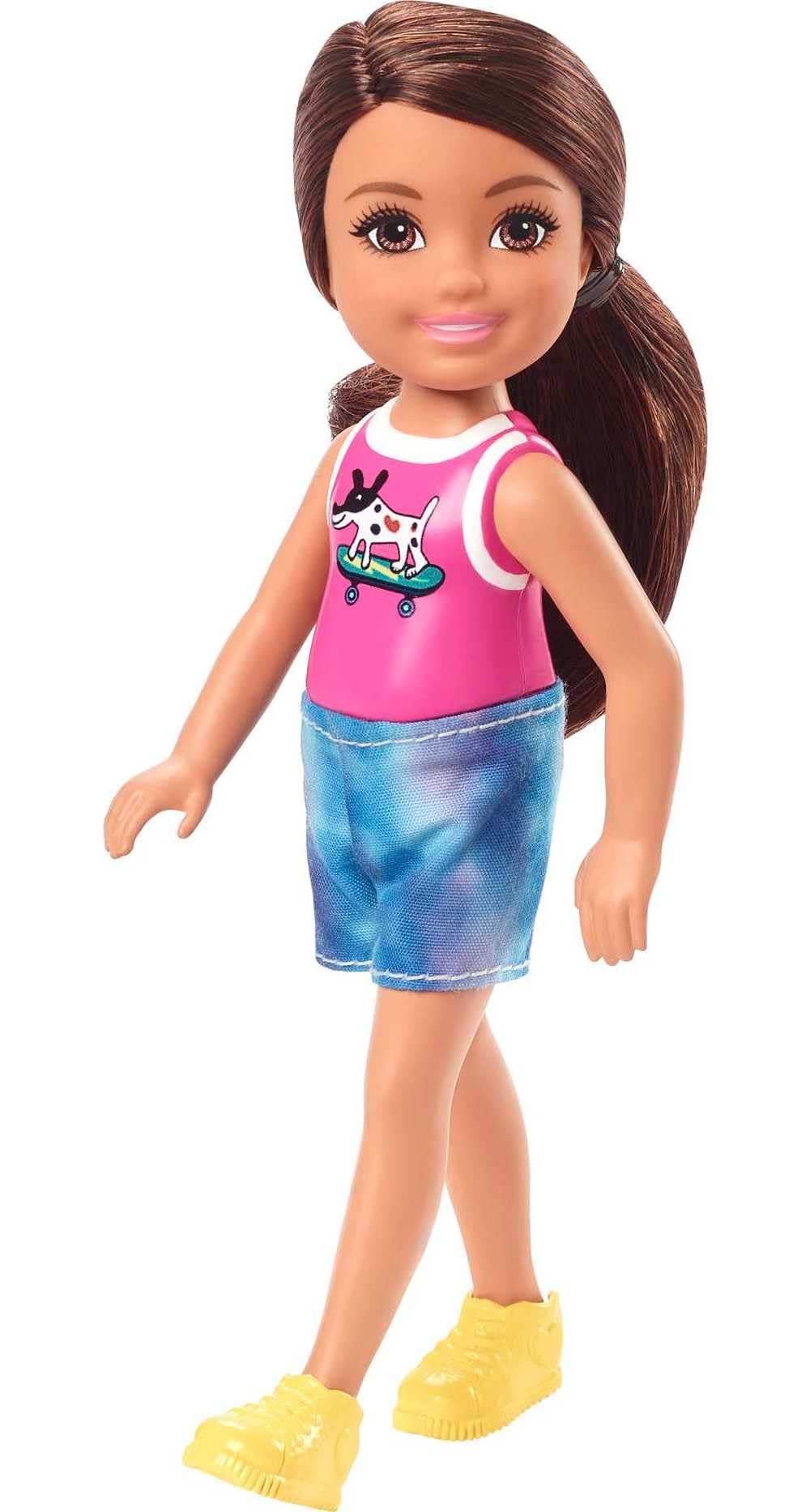 Barbie Chelsea Doll, Small Doll with BRUNETTE Hair in Ponytail Wearing Removable Skirt & Shoes