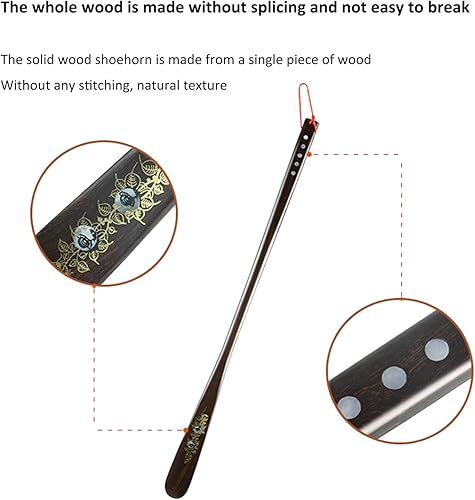 Miniatura 5 de Yizc Calzador de madera de 27 pulgadas de mango largo, cuerno de zapato con correa de piel de vaca para hombres, mujeres, niños y personas mayores,