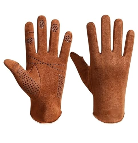 Men's Winter Cycling Gloves - Suede & Fleece Touchscreen Gloves for Driving & Outdoor(Coffee)