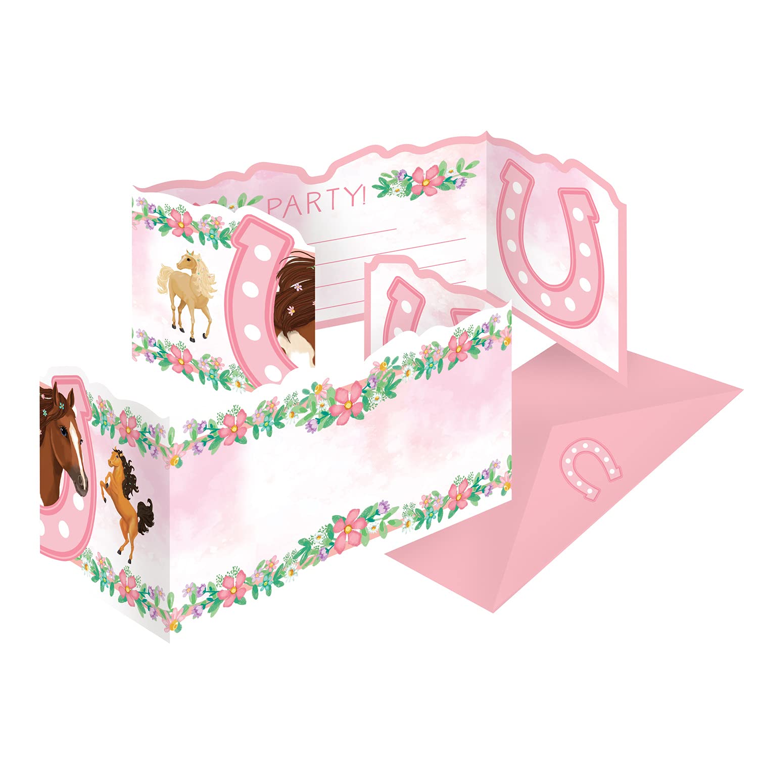 Minkocards 12 biglietti di invito, incl. 12 buste per il 5° compleanno per bambini, motivo: cavallo con puledro, invito, quinto compleanno, per bambini