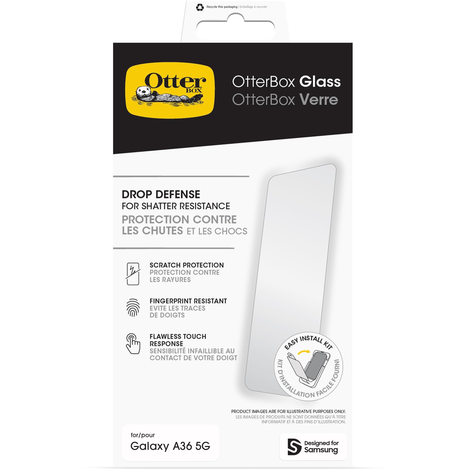 OtterBox Glass Screen Protector for Samsung Galaxy A37 5G, Galaxy A36 5G, Galaxy A56 5G, Tempered Glass, Scratch Protection, Drop Defense for Shatter Protection