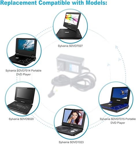 Miniatura 3 de PwrON Cable de 6.6 pies 12V AC a DC adaptador compatible con Sylvania 7" 9" 10" reproductor de DVD portátil SDVD7014 SDVD7015 SDVD7027 SDVD8009