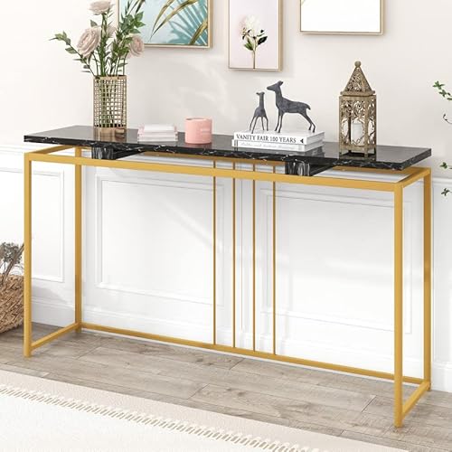 Qiyom 63" Modern Console Table for Entryway, Faux Marble Sofa Table with Metal Frame, Extra Long Entryway Table for Hallway, Behind Couch, Living Room - Gold & Black Qiyom 63" Modern Console Table for Entryway, Faux Marble Sofa Table with Metal Frame, Extra Long Entryway Table for Hallway, Behind Couch, Living Room - Gold & Black