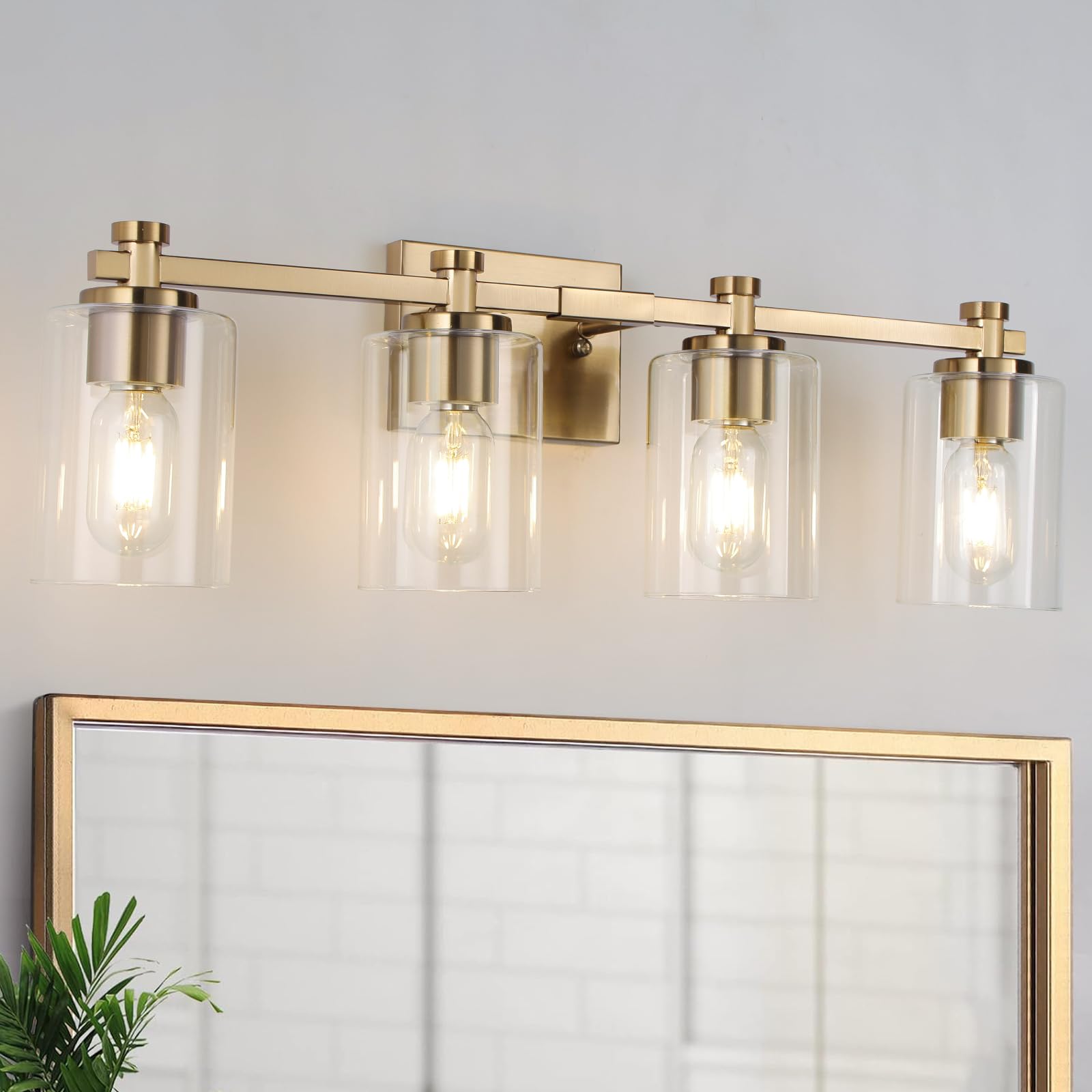 Jdvads 4 Light Bathroom Light Fixtures, Gold Bathroom Vanity Light with ...
