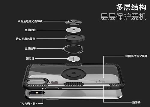 Miniatura 7 de Funda con anillo para iPhone XR, diseño de fibra de carbono de cristal transparente, antiarañazos, con soporte de anillo de rotación de 360 grados