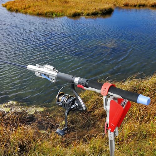 Automatic Double Spring Fishing Rod Holder, Stainless Steel for Bank Ground Support Brackets, Adjustable Sensitivity & Spring Area Safeguard & Folding Fishing Pole Stand Holders Rack