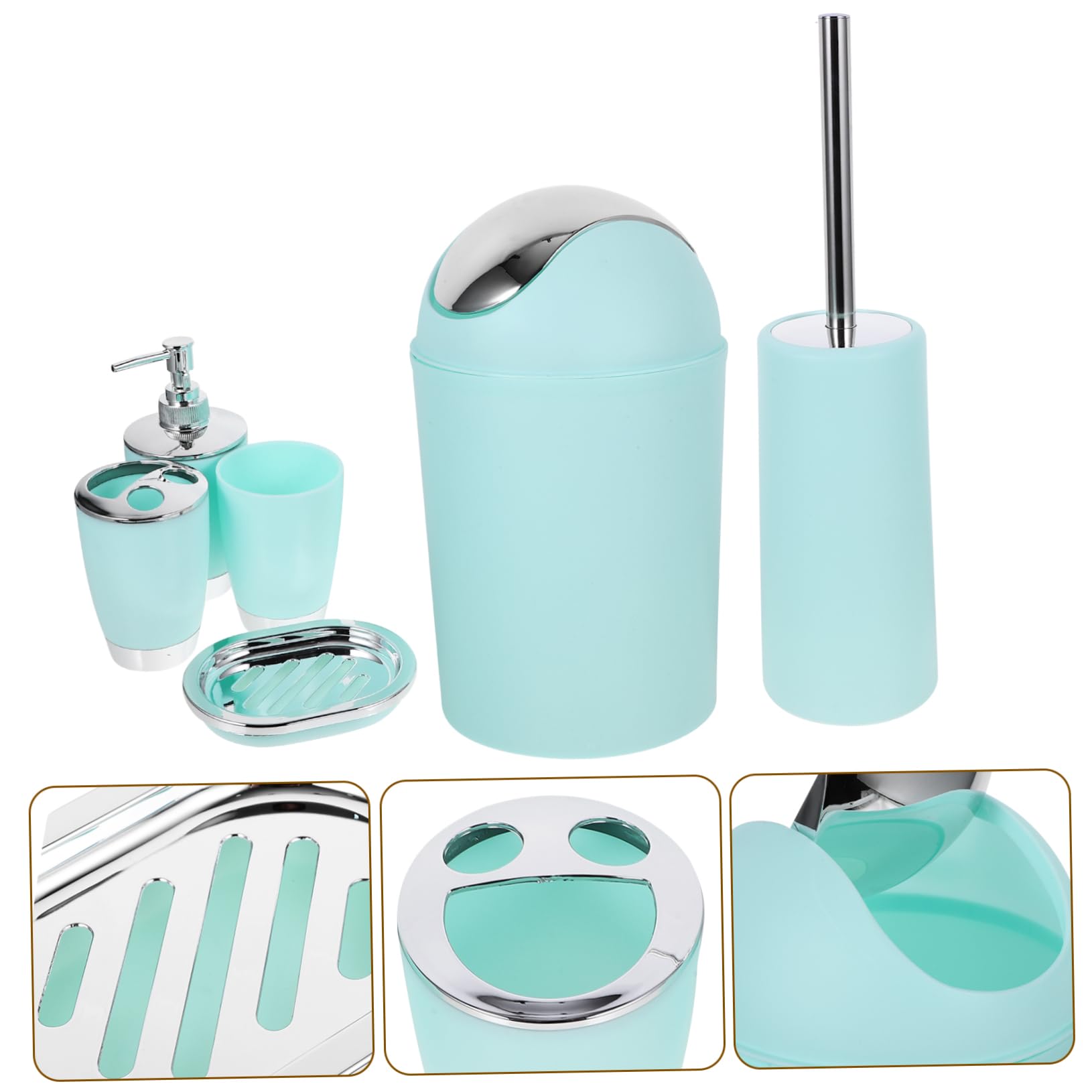 Ensemble D’Accessoires de Salle de Bain 6 Pièces en Plastique Bleu
