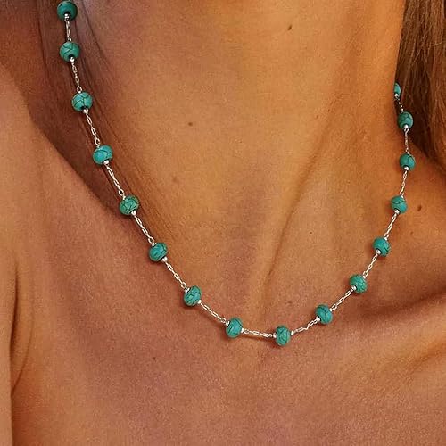 Miniatura 3 de Suyi Collar turquesa con cuentas de plata gargantilla Collares Boho Western Jewelry