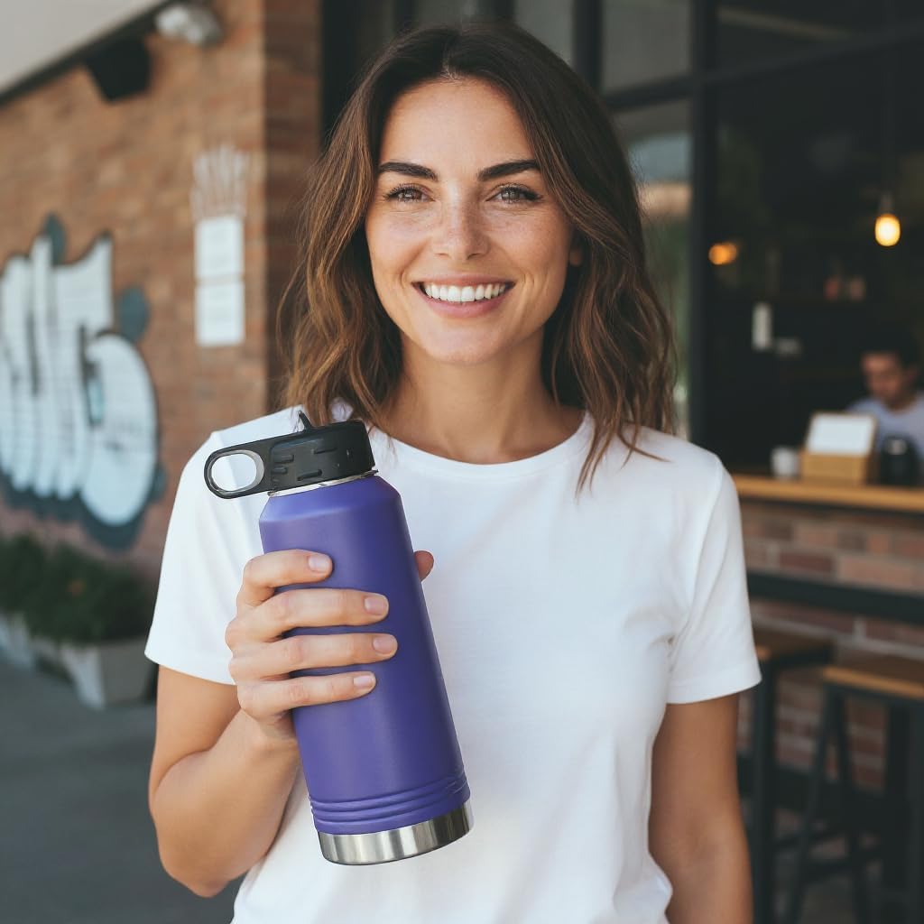 Personalized Stainless Steel Volleyball Water Bottle, 32 oz Custom Engraved Sports Bottle, Spill-Proof & Leak-Resistant Insulated Flask, Durable Gift for Players, Coaches & Fans (Light Purple)
