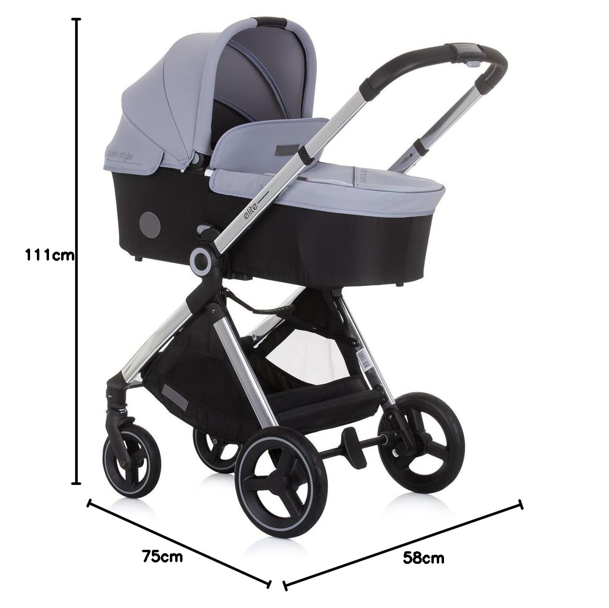 Chipolino wózek Elite 3 w 1 i-Size pokrowiec dla dziecka, fotelik sportowy, gondola Torba, kolor: szary