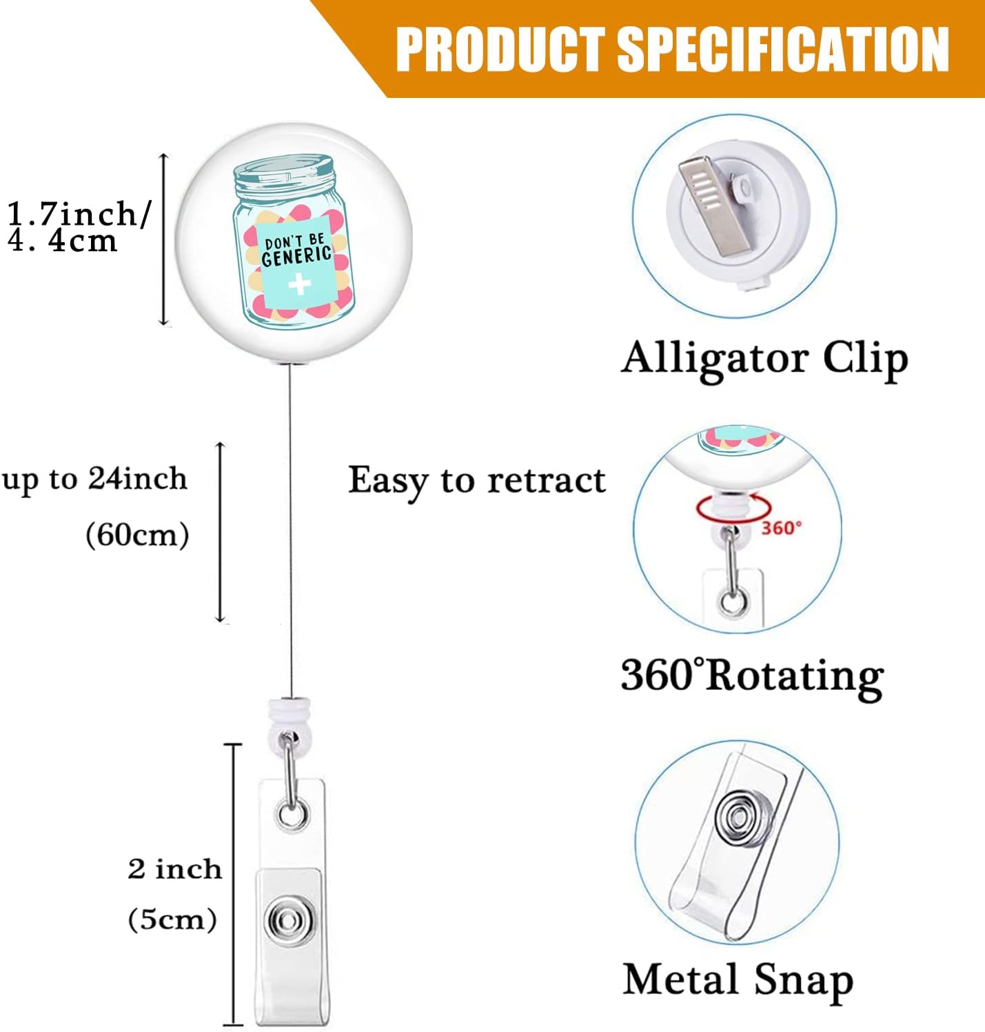 Badge Reels Retractable with Alligator Clip Funny Nurse ID Badge Holder for Pharmacy Technician Pharmacist Medical Nursing Doctor MD Name Tag Card Decor image 2