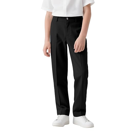 Calça social masculina uniforme escolar de golfe para meninos cintura ajustável sarja calça chino tamanho 7-14 anos
