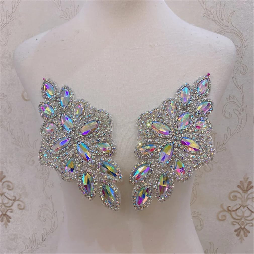 Generic Handmade Crystal Rhinestone Iron On Patches for Wedding Dress Decoration, silver