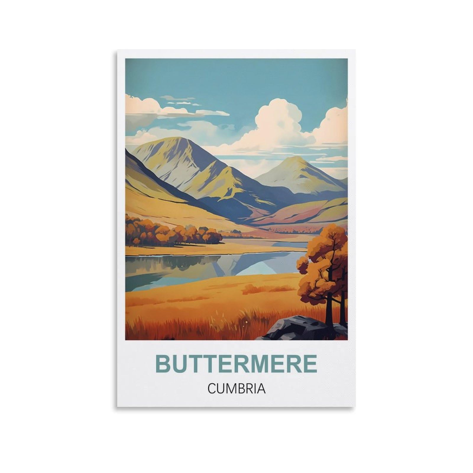 Wgmdoee Unframe-Style Buttermere Cumbria Vintage Travel Poster 20X30inch(50X75cm) Canvas Poster Living Room Wall Art Home Decor
