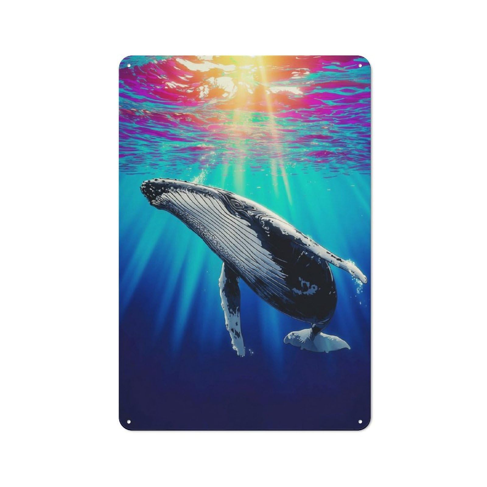 Junmoney Whale Swimming Underwater-2 Metal Wall Sign 30X20cm Featuring For Café Or Restaurant, A Decorative Metal Sign For Cafés And Restaurants