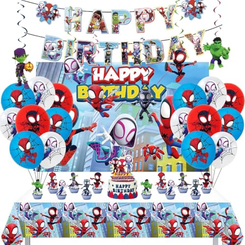 Geburtstagsdeko Kinder Anime Geburtstag Party Deko Set Luftballon Deko Geburstag Set mit Tischdecke und Hintergrundtuch Kindergeburtstag Party Deko Birthday Dekorations für Themenpartys