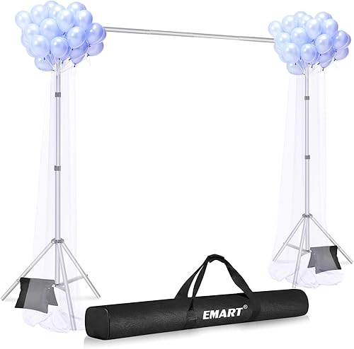Miniatura 8 de EMART Soporte de fondo ajustable de 10 x 7 pies (ancho x alto) para estudio fotográfico con 2 barras transversales, 8 abrazaderas de telón de fondo,