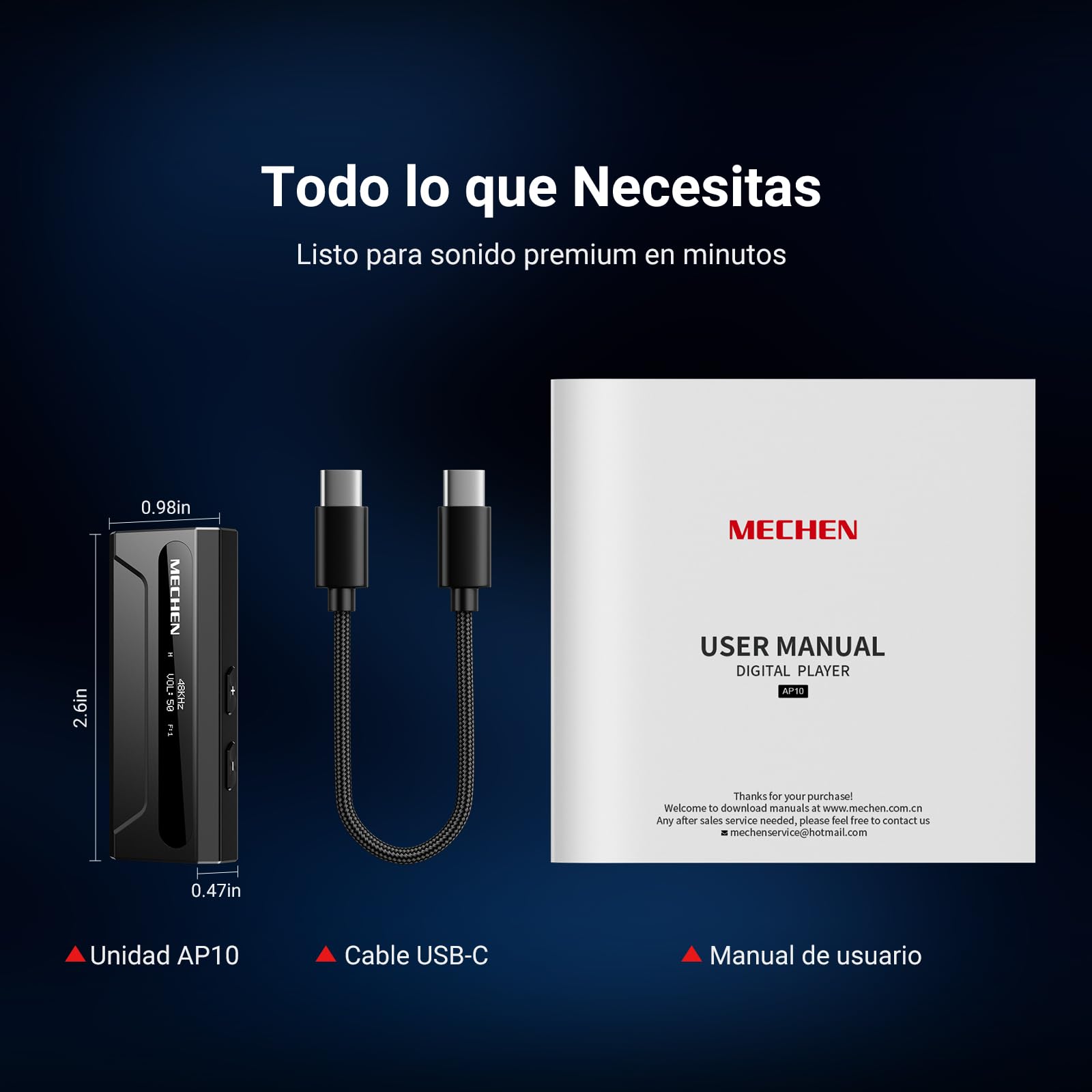 MECHEN AP10 - Amplificador de auriculares DAC con ES9028Q2M y ES9603Q, compatible con 384 kHz/DSD256, salidas duales de 3,5 mm + 4,4 mm, para smartphones, PC, ordenadores portátiles y reproductores