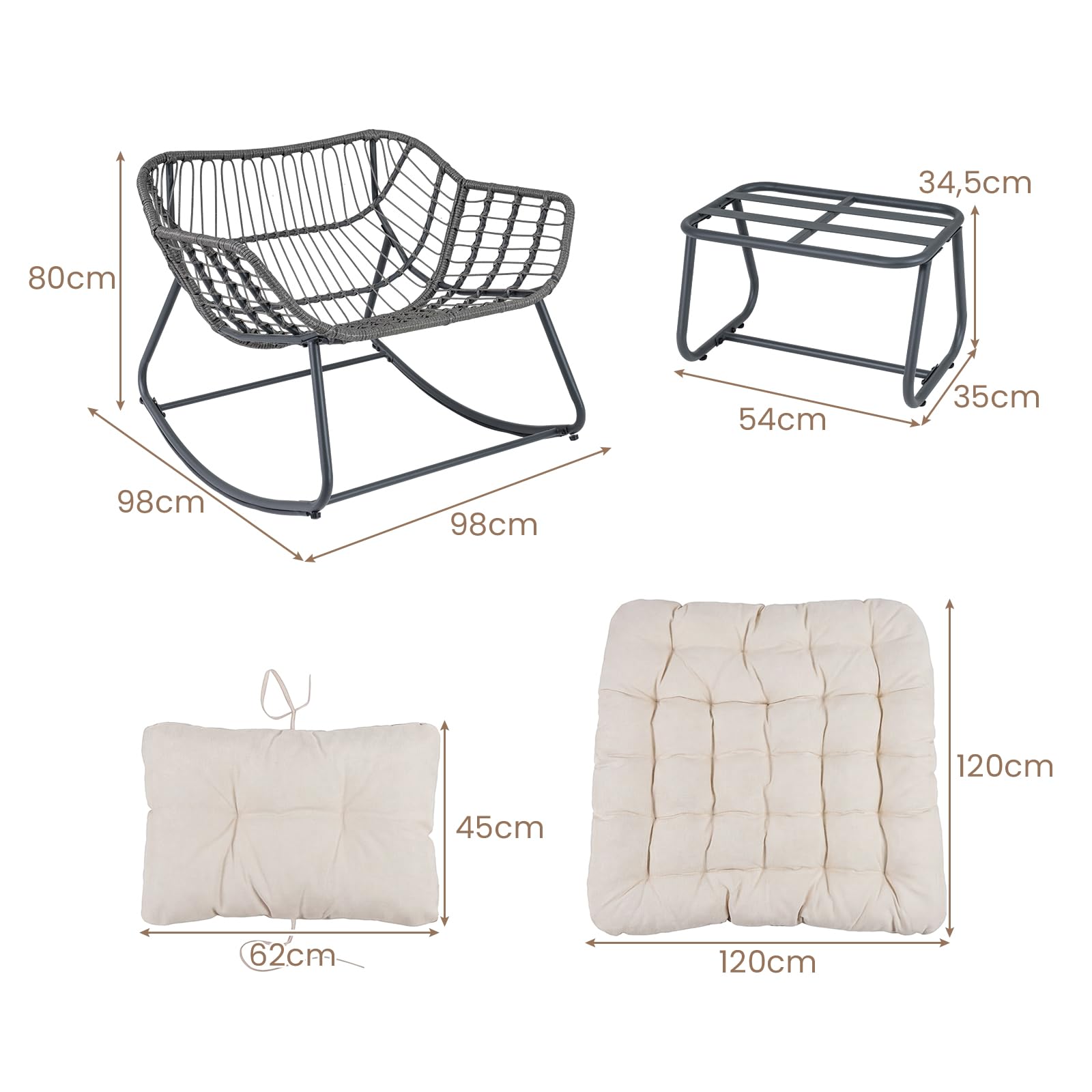SOARS Poltrona a Dondolo con Poggiapiedi, Sedia a Dondolo da Interno ed Esterno, Poltrona Relax in Rattan con Cuscini Rimovibili per Soggiorno, Balcone e Giardino, Portata 150 kg (Beige)