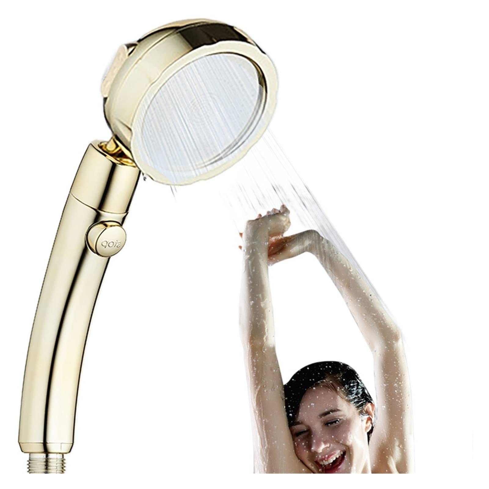 INEOUT Oro Abbagliante 3 modalità di Regolazione Il Soffione Doccia Ruota Il Pulsante di Arresto Ad Alta Pressione for Risparmiare Acqua Placcatura Cromata Dorata (Color : Shower And Hose)