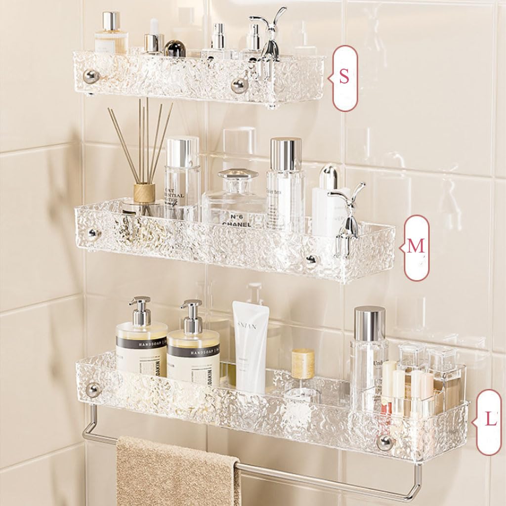 Duschablage Ohne Bohren Badezimmer Organizer, Eckregal Wandregal mit Handtuchständer, Transparente Aufbewahrung für Badezimmer, Toilette und Küche,A,30cm